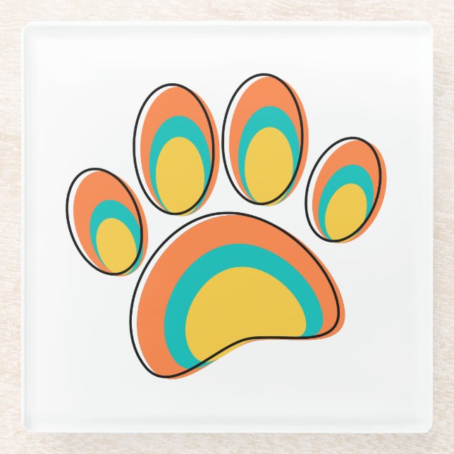 Mid Century Modern Dog Paw Print Glass Coaster (Front)
