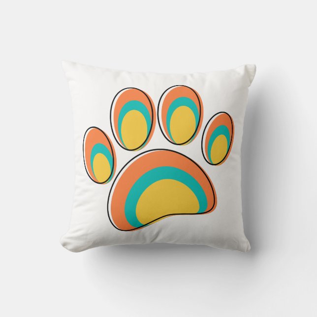 Mid Century Modern Dog Paw Print Throw Pillow (Front)