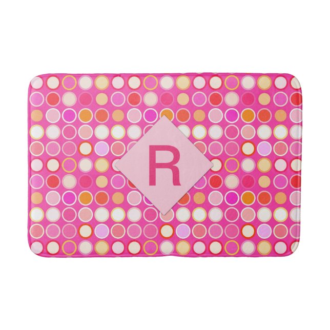 Mid-Century Modern Dots - deep pink & multi Bath Mat (Front)