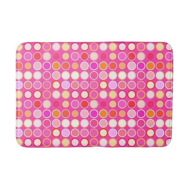 Mid-Century Modern Dots - deep pink & multi Bath Mat (Front)