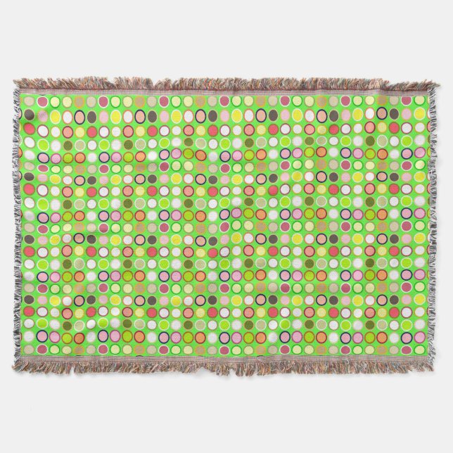 Mid-Century Modern Dots - lime with multi Throw Blanket (Front)