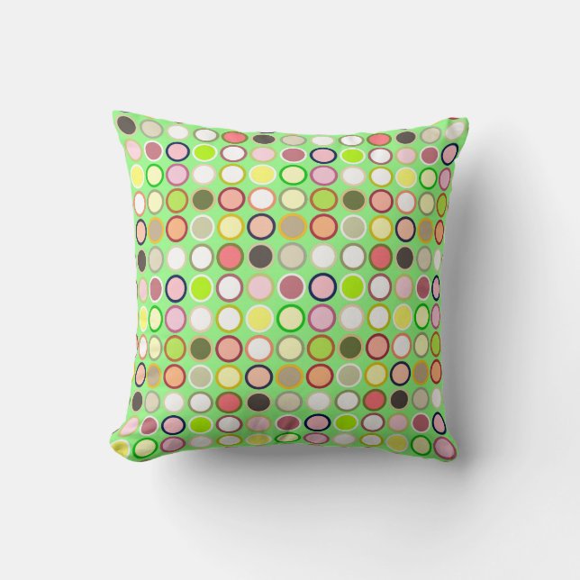 Mid-Century Modern Dots - lime with multi Throw Pillow (Front)