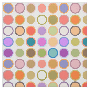 Mid-Century Modern Dots, Multi Colors on White Fabric