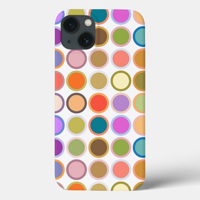 Mid-Century Modern Dots, Multi Colours on White Case-Mate iPhone Case (Back)