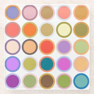 Mid-Century Modern Dots, Multi Colours on White Glass Coaster