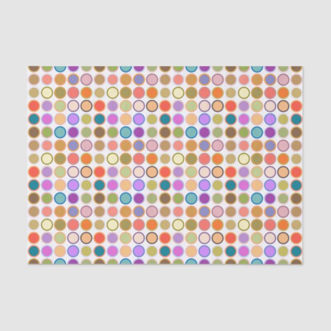 Mid-Century Modern Dots, Multi Colours on White Tissue Paper (Front)