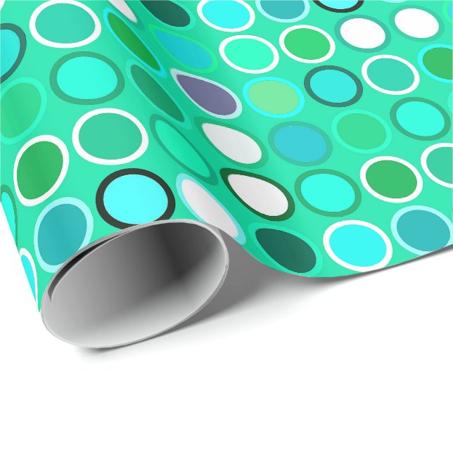 Mid-Century Modern Dots - shades of aqua Wrapping Paper (Roll Corner)