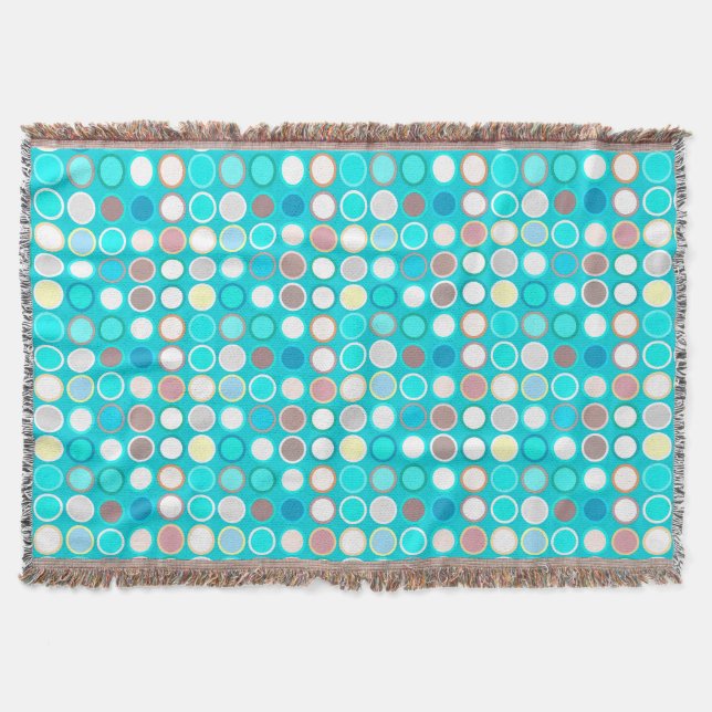 Mid-Century Modern Dots - turquoise with multi Throw Blanket (Front)