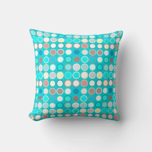 Mid-Century Modern Dots - turquoise with multi Throw Pillow