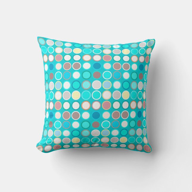 Mid-Century Modern Dots - turquoise with multi Throw Pillow (Front)