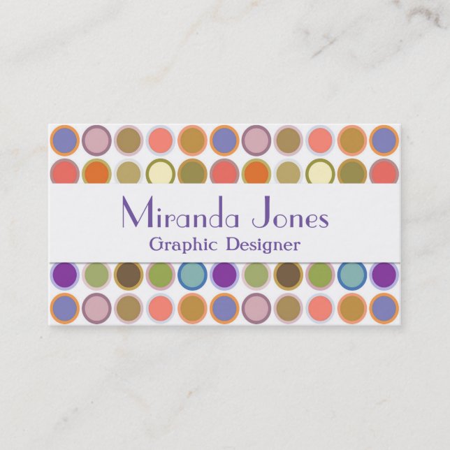 Mid-Century Modern Dots - white with multi colours Business Card (Front)