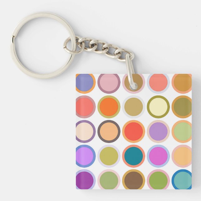 Mid-Century Modern Dots - white with multi Keychain (Front)