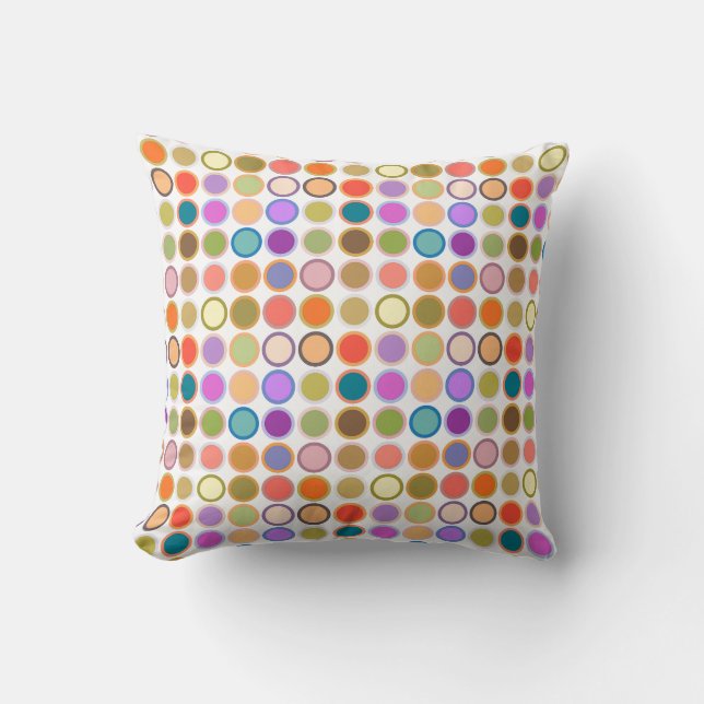 Mid-Century Modern Dots - white with multi Throw Pillow (Front)