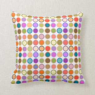 Mid-Century Modern Dots - white with multi Throw Pillow