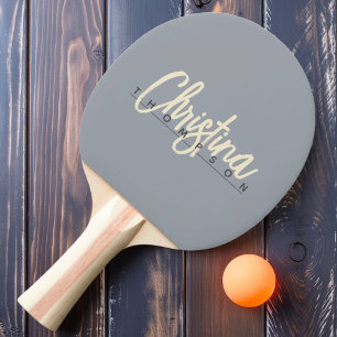 Mid-Century Modern Dove Grey Painted Name Ping Pong Paddle