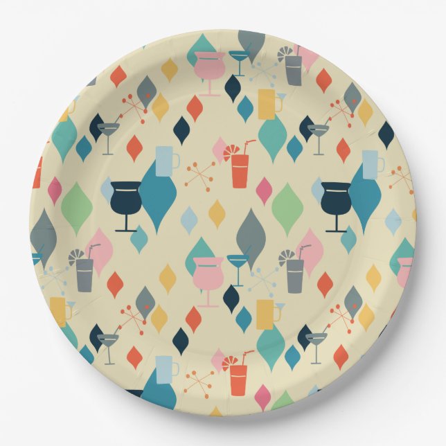 Mid Century Modern Drinks Paper Plate (Front)
