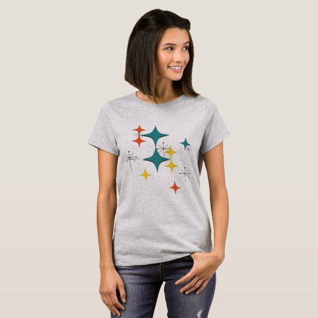 Mid Century Modern Eames Atomic Era Starburst Teal T-Shirt (Front Full)