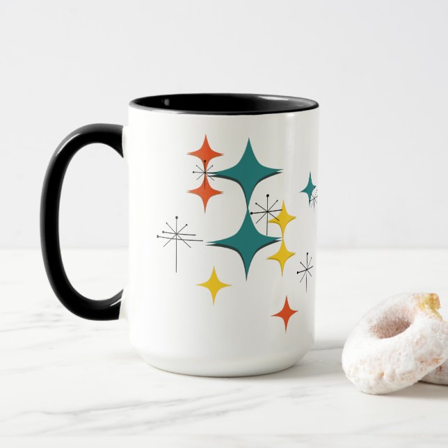 Mid Century Modern Eames Atomic Era Starbursts  Mug (With Donut)