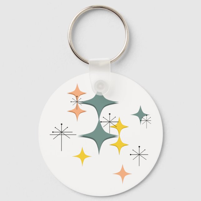 Mid Century Modern Eames Atomic Starbursts Custom Keychain (Front)