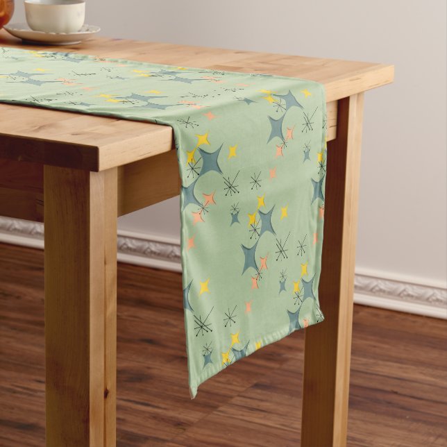 Mid Century Modern Eames Atomic Starbursts Custom Long Table Runner (In Situ)