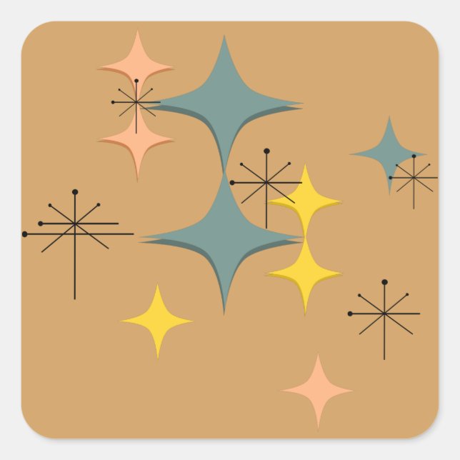 Mid Century Modern Eames Atomic Starbursts Custom Square Sticker (Front)