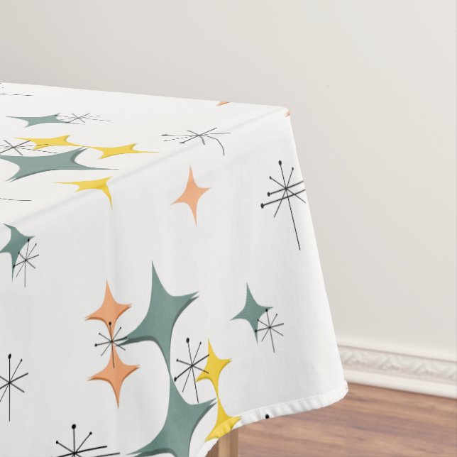 Mid Century Modern Eames Atomic Starbursts Custom Tablecloth (In Situ)