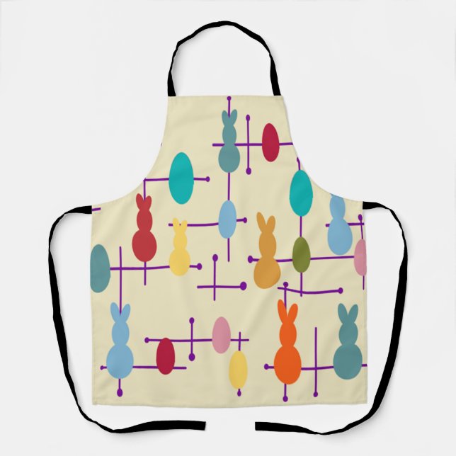 Mid-century Modern Eggs and Bunnies Apron (Front)