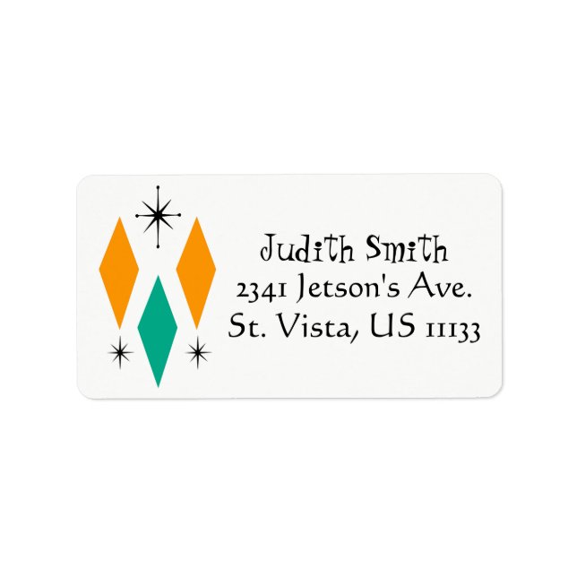 Mid Century Modern Era Diamonds Orange Turquoise Label (Front)