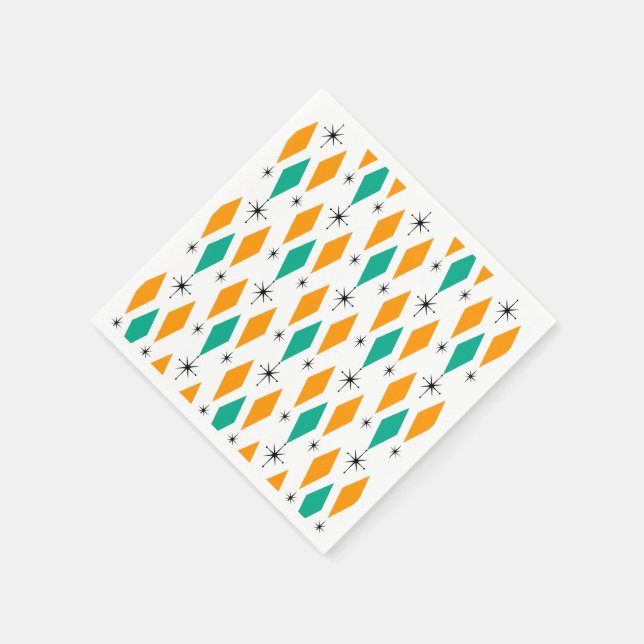 Mid Century Modern Era Diamonds Orange Turquoise Napkin (Corner)
