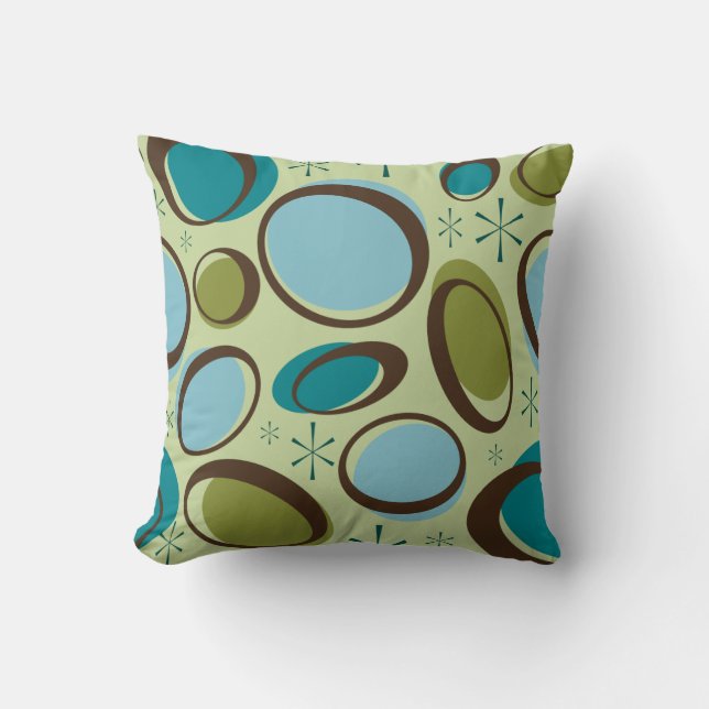Mid-Century Modern Far Out Space Age Atomic Orbits Throw Pillow (Front)