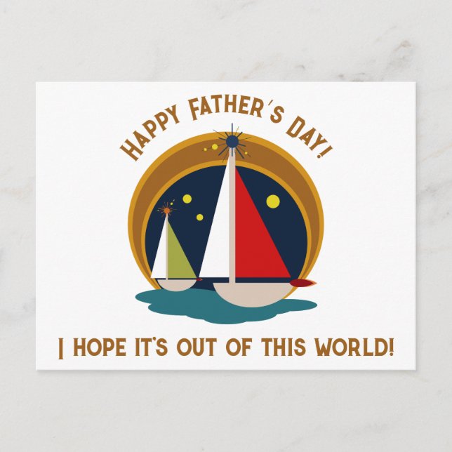 Mid Century Modern Father’s Day Retro Sailboats Postcard (Front)