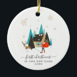 Mid-Century Modern | First Christmas New Home Ceramic Ornament<br><div class="desc">Hand drawn illustrations of Santa and his reindeer visiting your new home. This ornament depicts a Mid-Century Modern holiday theme. Full of charm these designs invoke festive nostalgia. Moving into your first home is a big deal. A new home ornament makes the perfect gift to mark this milestone. A new...</div>