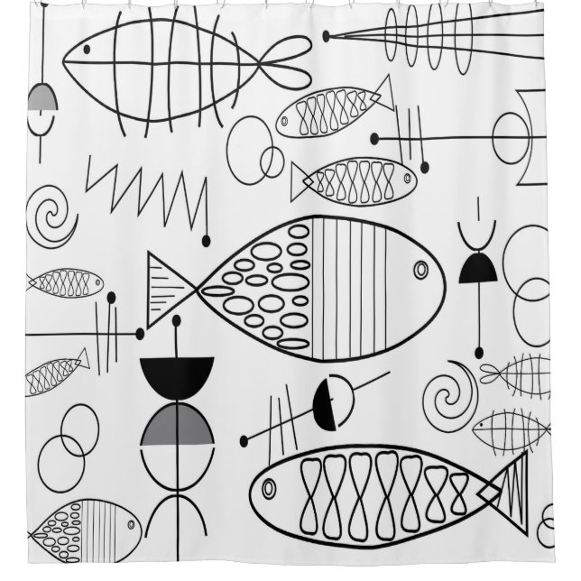 Mid-Century Modern Fish Art Black White (Front)