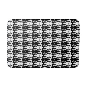 Mid-Century Modern fish, black and white Bath Mat