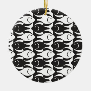 Mid-Century Modern fish, black and white Ceramic Ornament