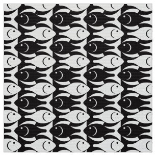 Mid-Century Modern fish, black and white Fabric