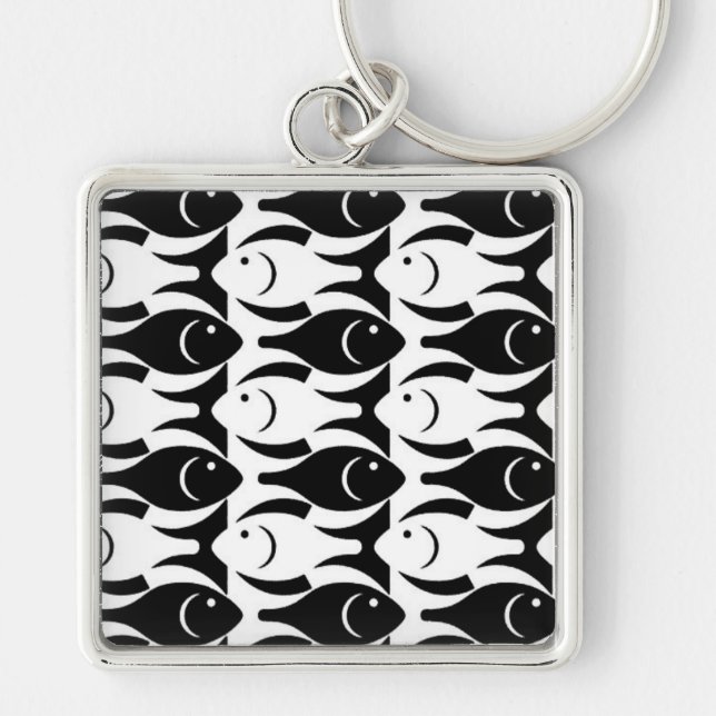 Mid-Century Modern fish, black and white Keychain (Front)