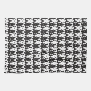 Mid-Century Modern fish, black and white Kitchen Towel