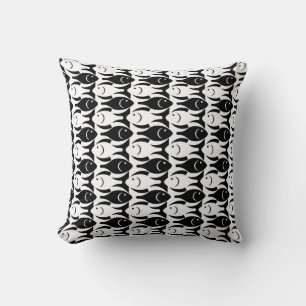 Mid-Century Modern fish, black and white Throw Pillow