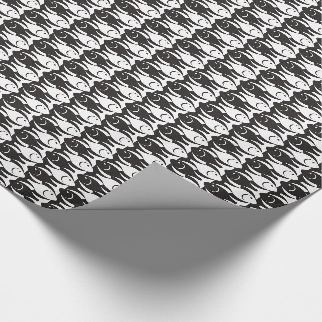 Mid-Century Modern fish, black and white Wrapping Paper (Corner)