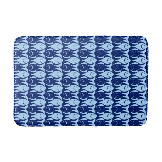 Mid-Century Modern fish, cobalt and light blue Bath Mat (Front)