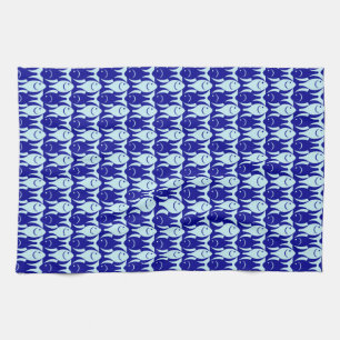 Mid-Century Modern fish, cobalt and light blue Kitchen Towel