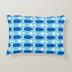Mid-Century Modern fish, cobalt blue Accent Pillow
