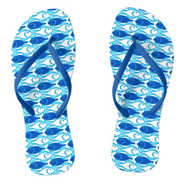 Mid-Century Modern fish, cobalt blue Flip Flops (Footbed)