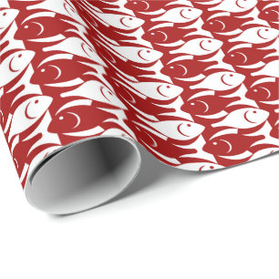 Mid-Century Modern fish, dark red and white Wrapping Paper