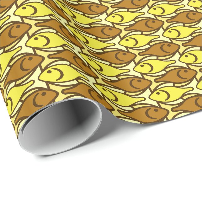 Mid-Century Modern fish, gold and brown Wrapping Paper (Roll Corner)