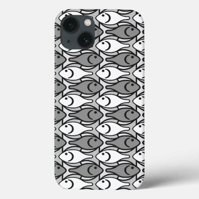 Mid-Century Modern fish, grey, white and black Case-Mate iPhone Case (Back)