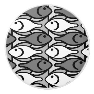Mid-Century Modern fish, grey, white and black Ceramic Knob
