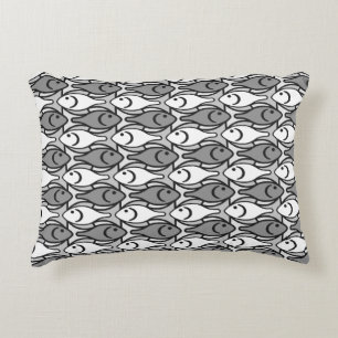 Mid-Century Modern fish, grey, white and black Decorative Pillow