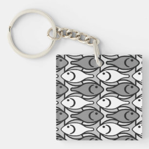 Mid-Century Modern fish, grey, white and black Keychain